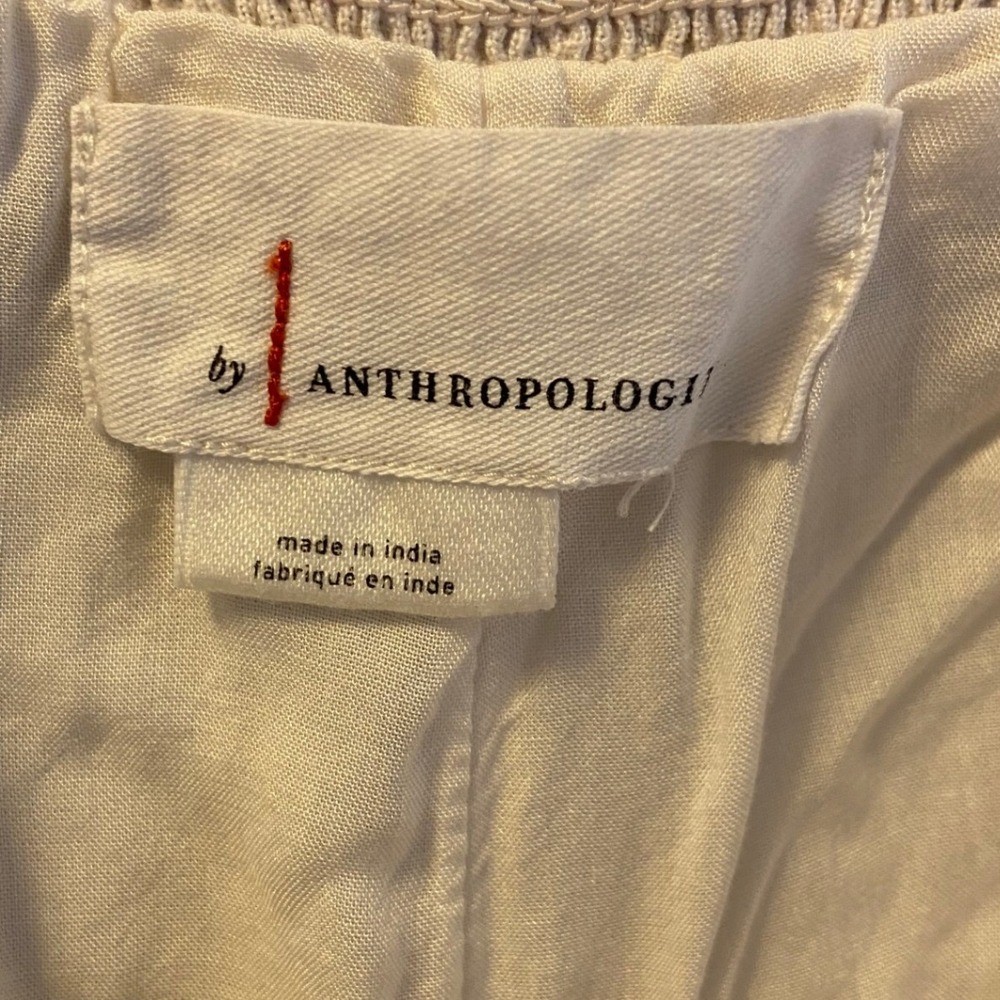 Anthropologie‎ Embroidered Cropped Pants Cream Boho Festival Size 12 - Picture 3 of 11